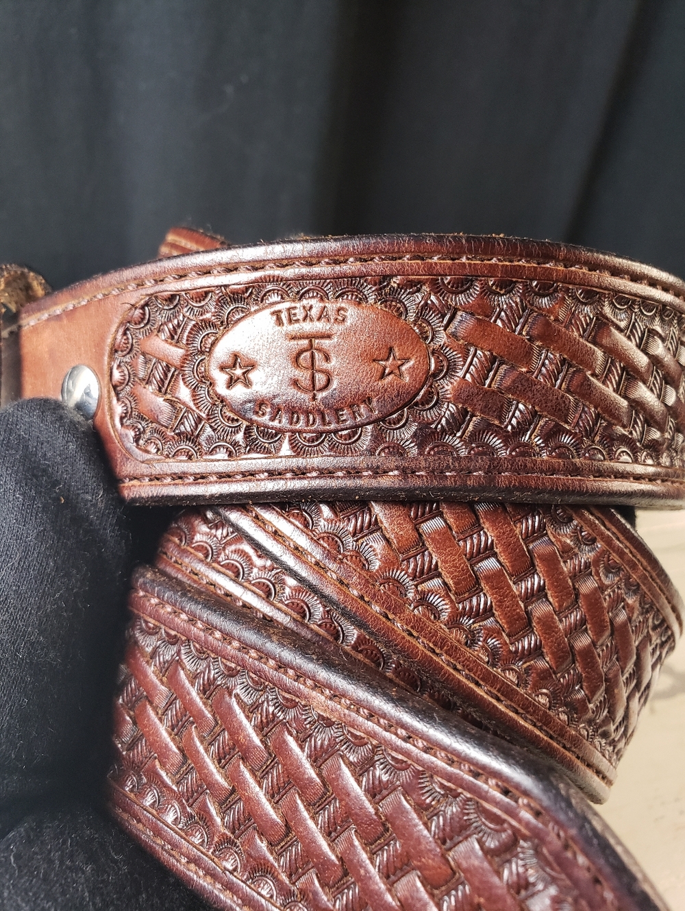 Texas Saddlery Basket Weave Leather Belt in Chocolate - Men's size 44